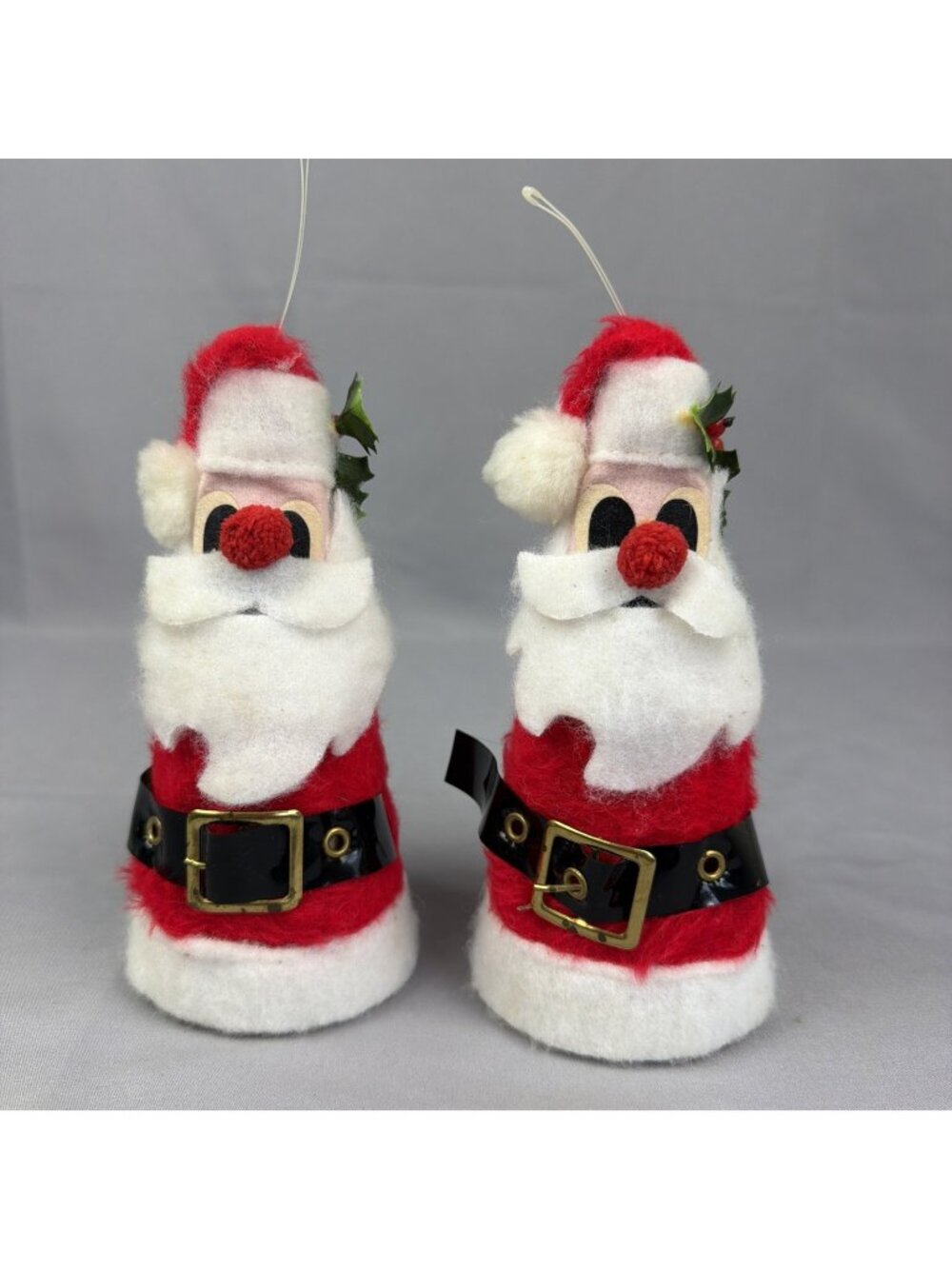Pair Vintage Santakins Felt Santa Clause Christmas Tree Ornament Tree Toppers